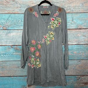 Johnny Was Grey Embroidered Dress Size XS Boho